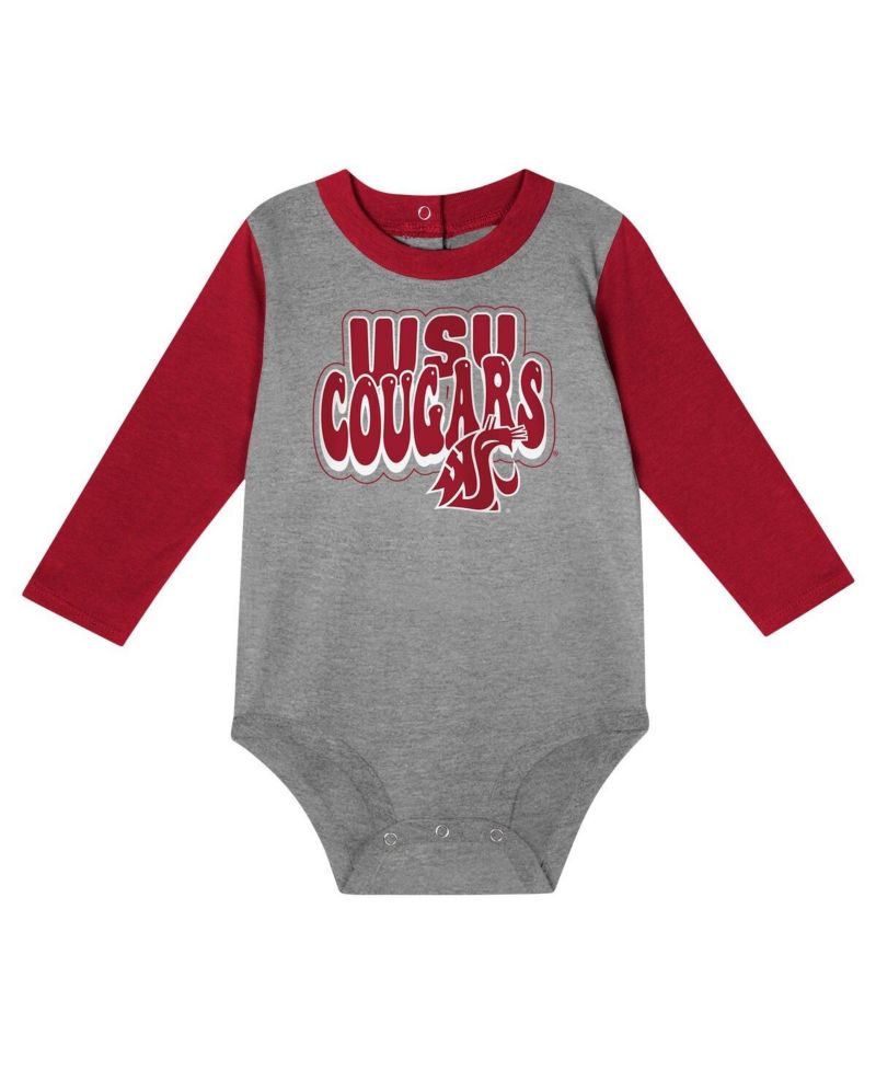 Baby Boys and Girls Crimson Washington State Cougars Double Up Long Sleeve Bodysuit Pant Set