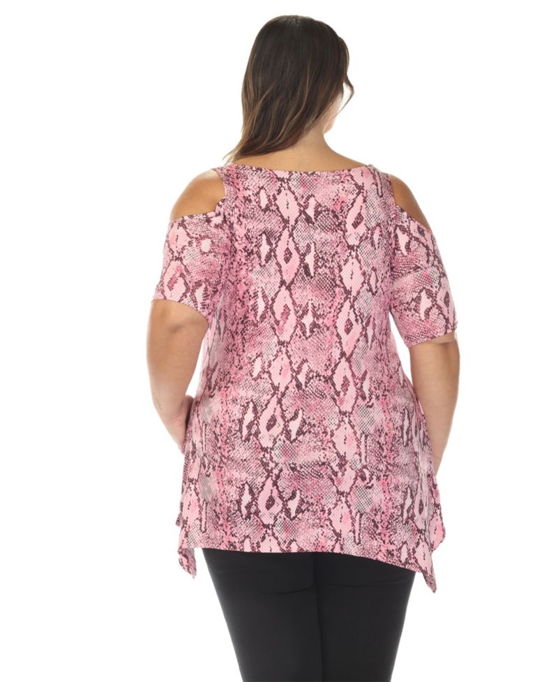 Plus Size Cold Shoulder Snake Print Swing Top
