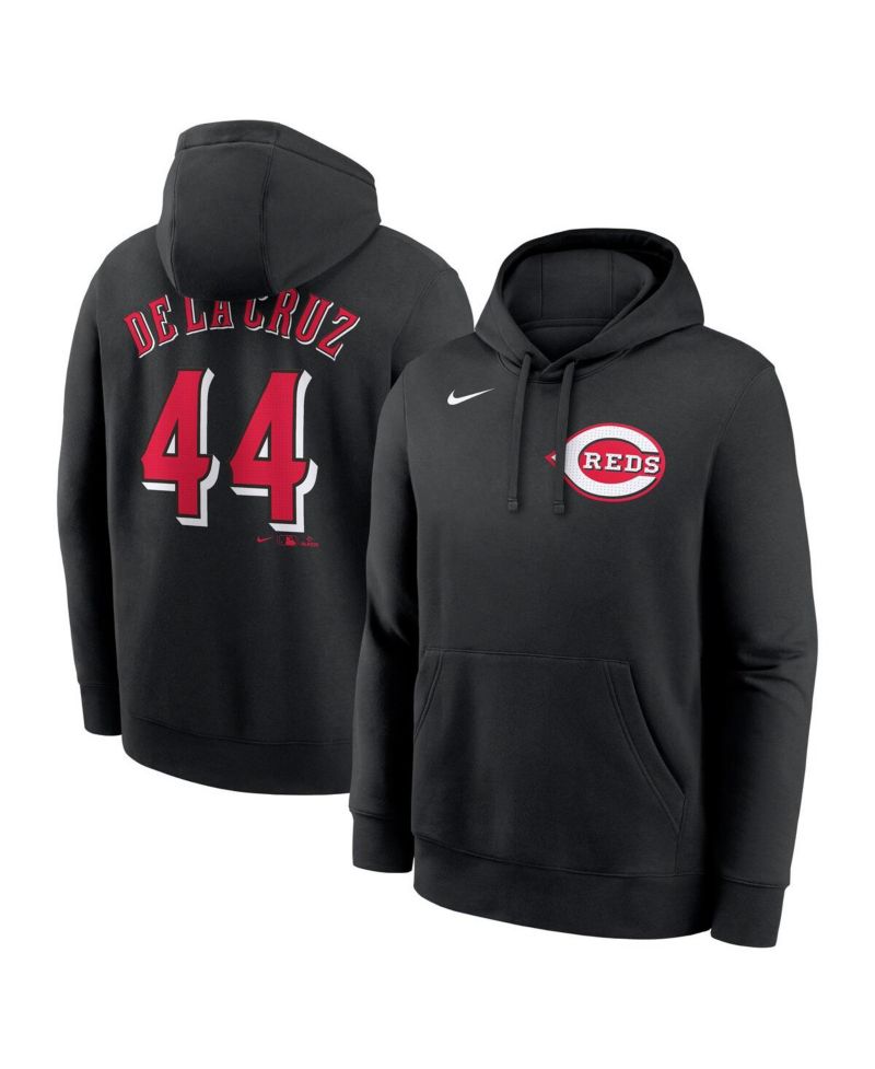 Men's Elly De La Cruz Black Cincinnati Reds Player Name & Number Club Fleece Pullover Hoodie
