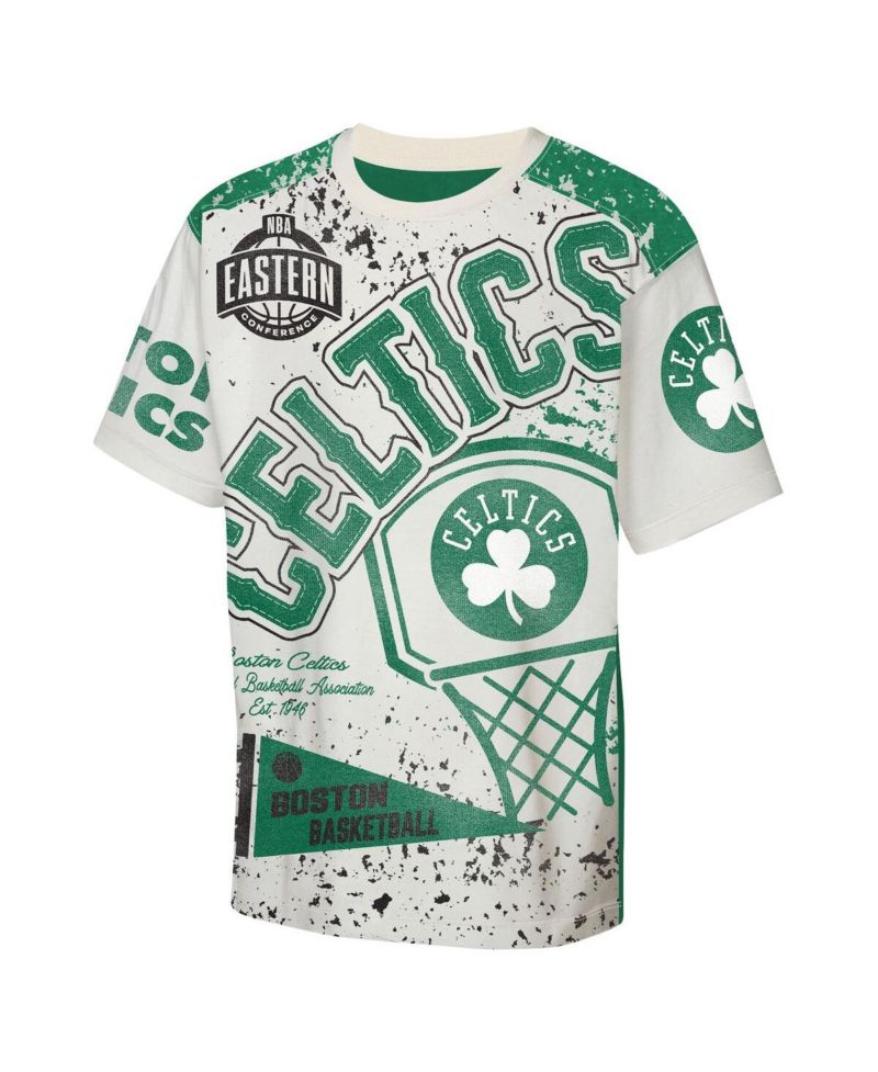Big Boys and Girls Cream Boston Celtics Top Player All-Over-Print T-Shirt