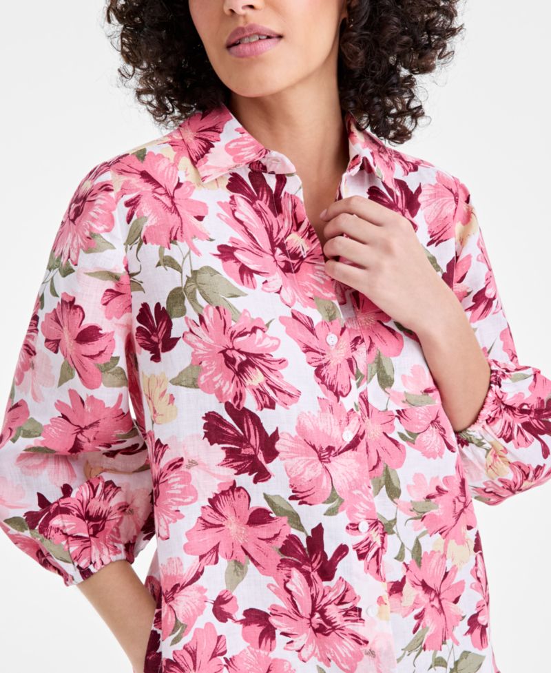 Plus Size 100% Linen Collared Flounce Dress