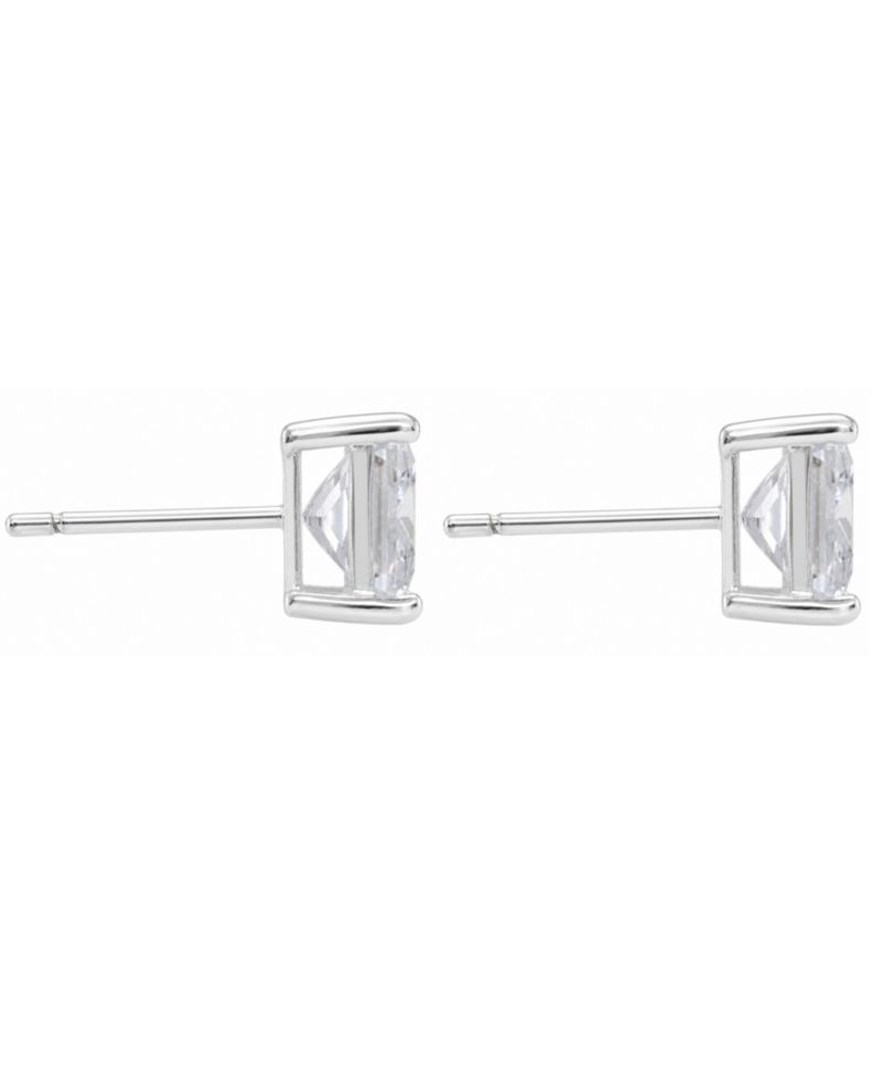 Silver Plate Cubic Zirconia 7.5mm Square Stud Earring