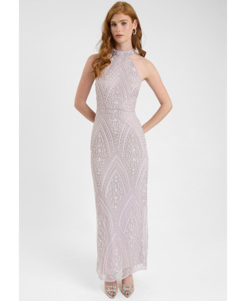 Women's Embellished Sequin Beaded Maxi Dress