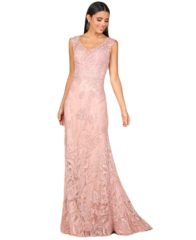 Women's Overskirt Lace Fitted V - Neck Gown