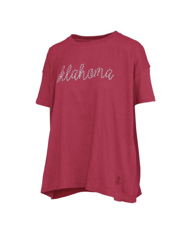 Women's Oklahoma Sooners Swirl Script Twisted Oversized Crewneck T-Shirt