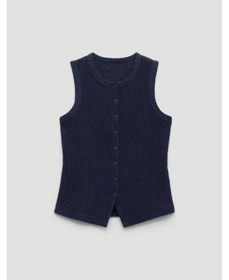 Women's Textured Sleeveless Button Through Top