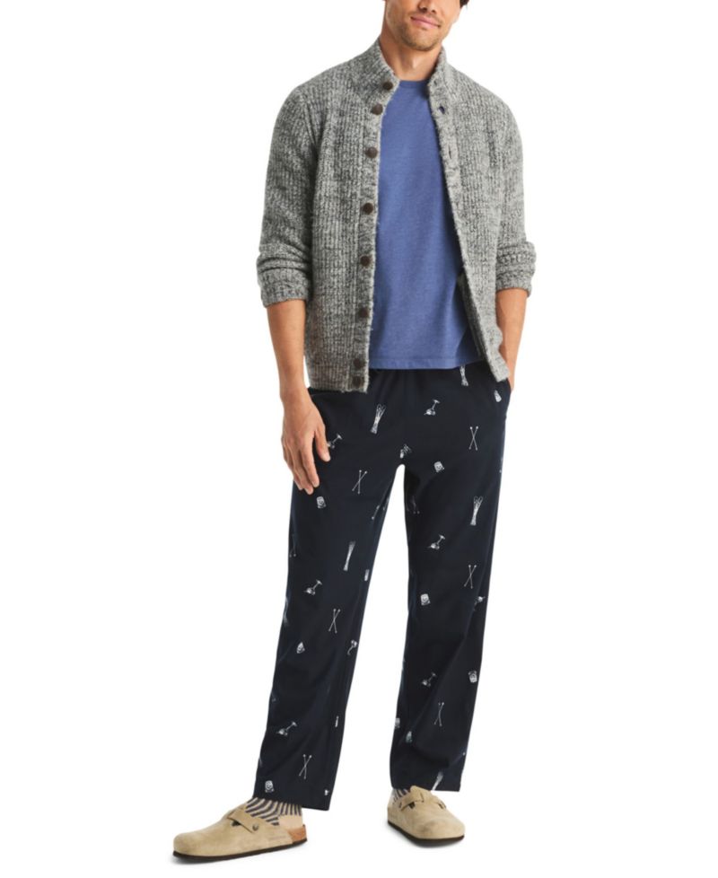 Men's Cozy Open Bottom Fleece Printed Relaxed-Fit Pajama Pants