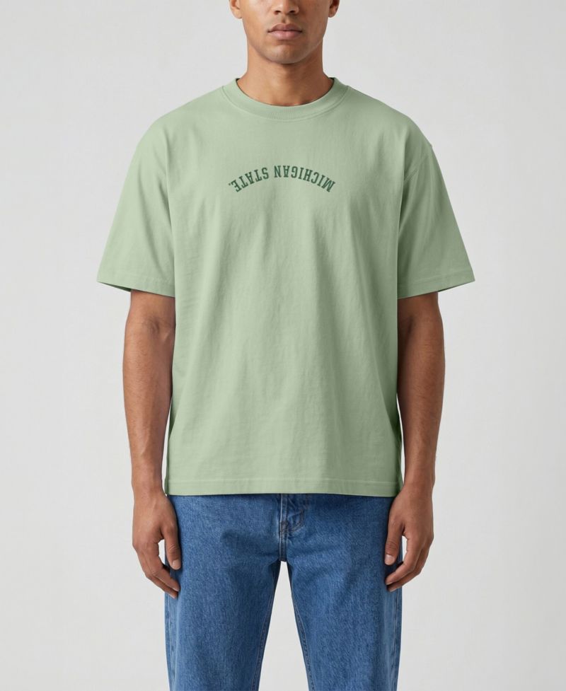 Men's Green Michigan State Spartans Upside Down Embroidered Vintage Heavyweight T-Shirt