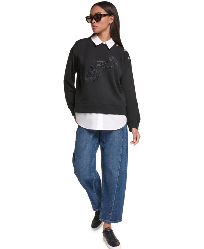 Women's Collared Twoffer Oversized Sweatshirt
