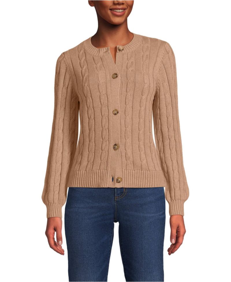 Women's Drifter Classic Cable Crew Neck Cardigan Sweater