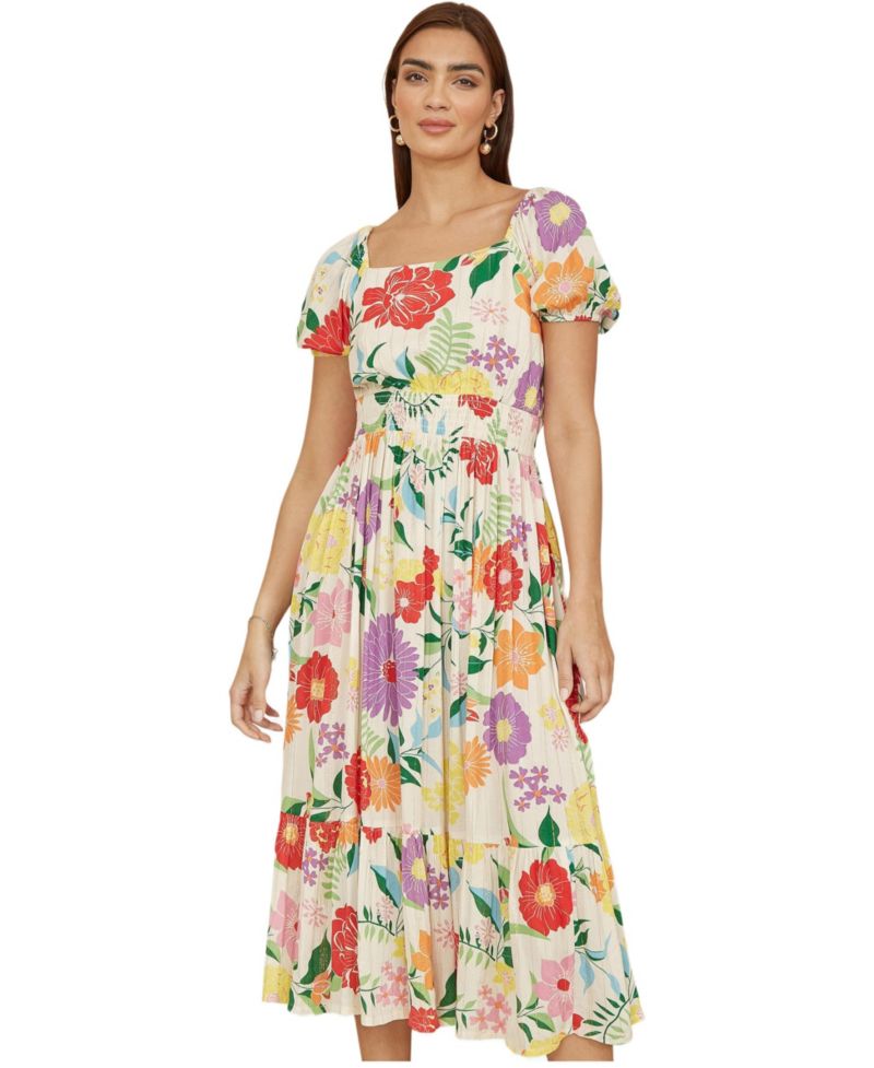 Women's Short Sleeve Square Neck Midi Dress