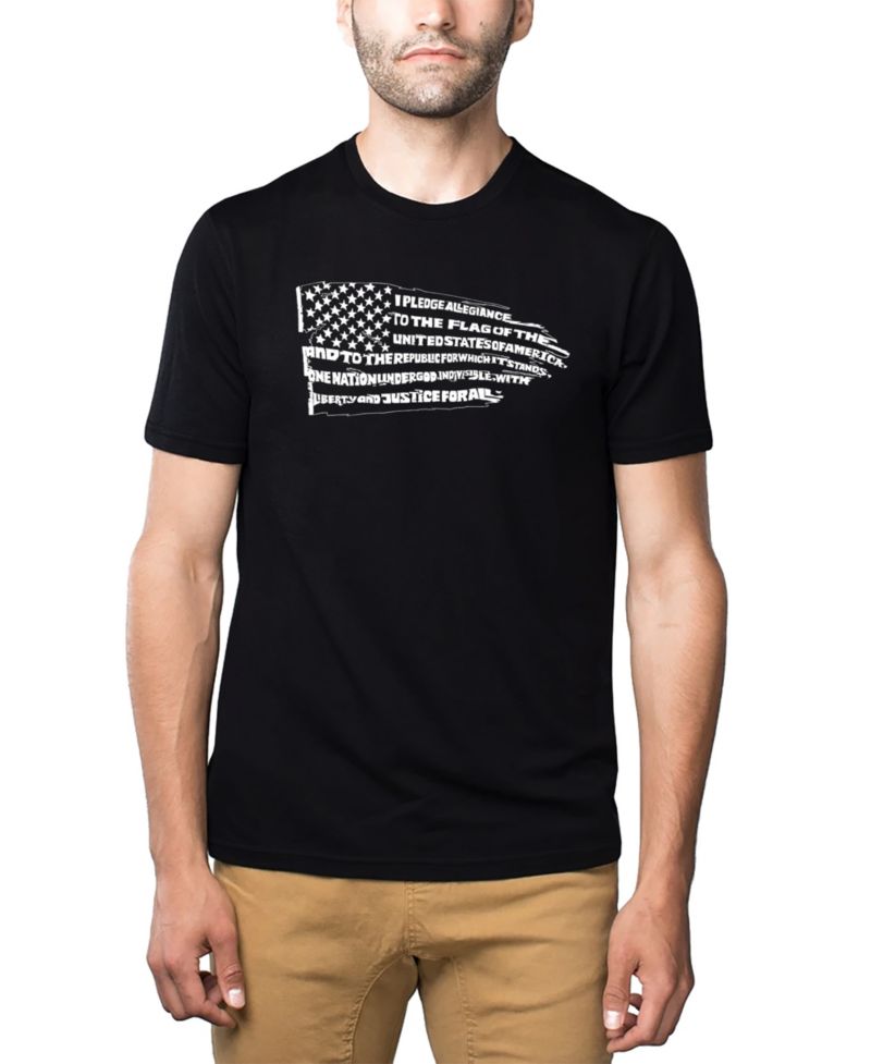 Men's Cotton/Poly Blend Word Art Pledge of Allegiance American Flag T-shirt