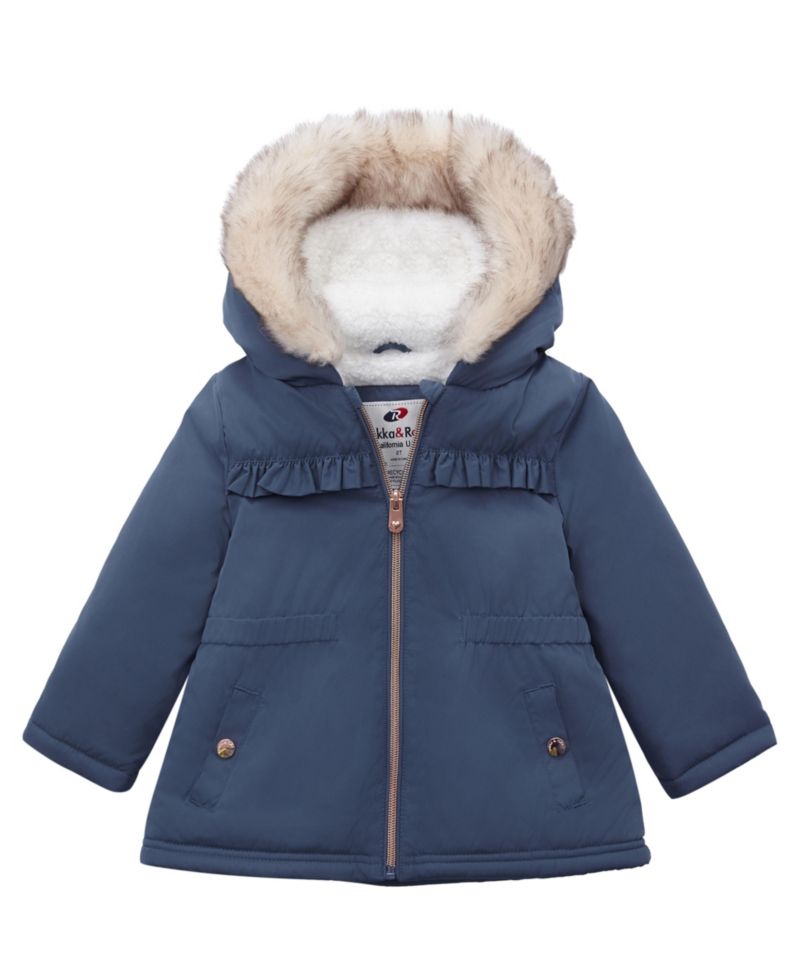 Baby Girls Puffer Jacket with Sherpa Fleece Lining 6-24M