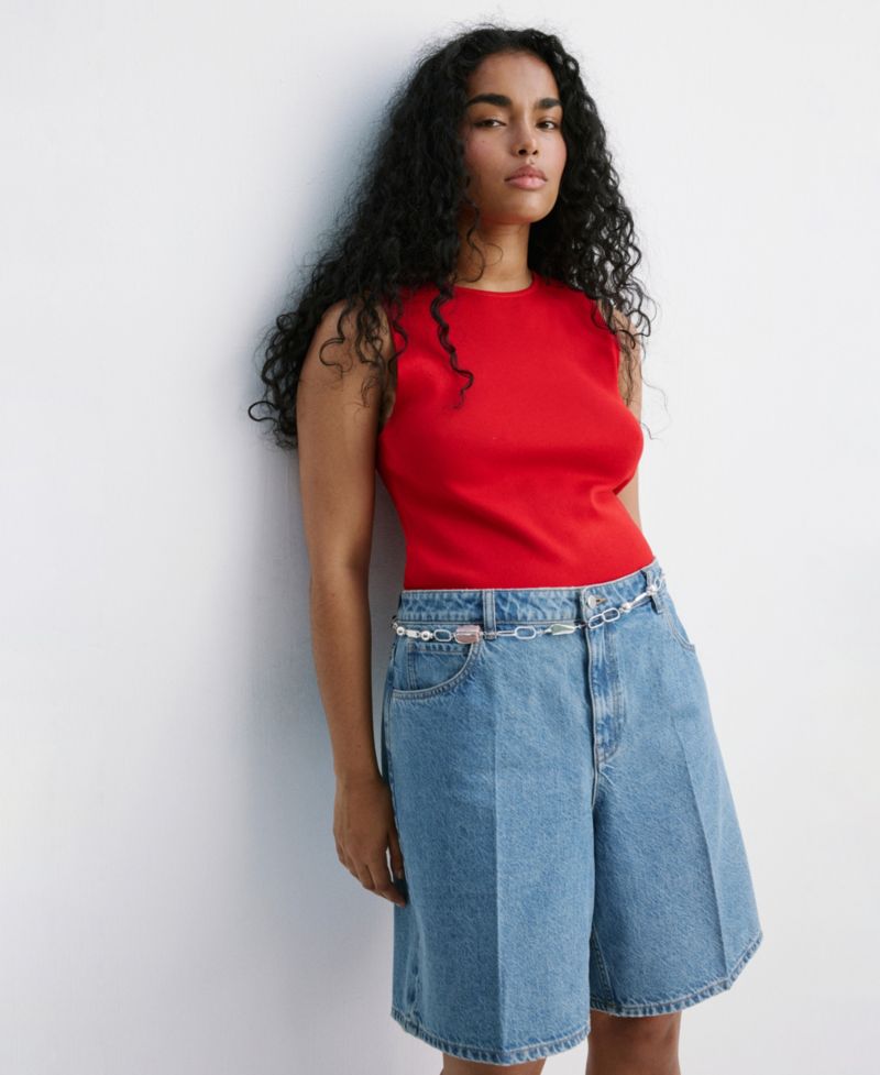 Women's High-Waist Straight-Fit Denim Shorts