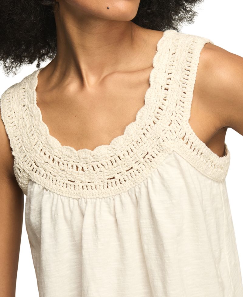 Women's Crochet Trim Scoop Neck Swing Tank Top