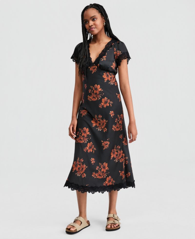Women's Satin Lace Trim Dress