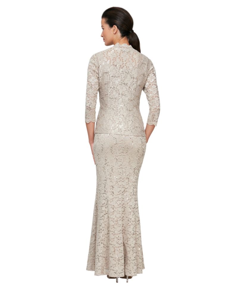 Women's Fit & Flare Lace Scoop Neck Long Dress