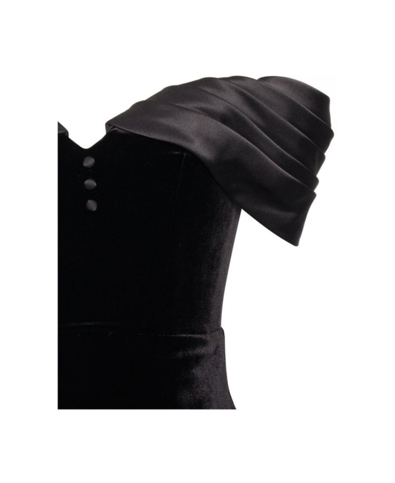 Women Qamra Black Velvet Off Shoulder Mermaid Maxi Dress