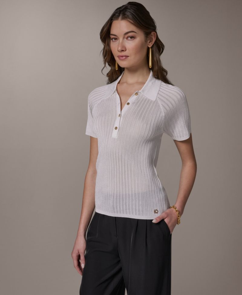 Women's Short-Sleeve Polo Sweater