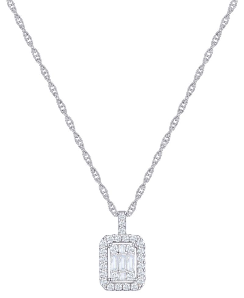 Diamond Emerald Shaped Halo Cluster 18" Pendant Necklace (1/3 ct. t.w.) in 14k White Gold