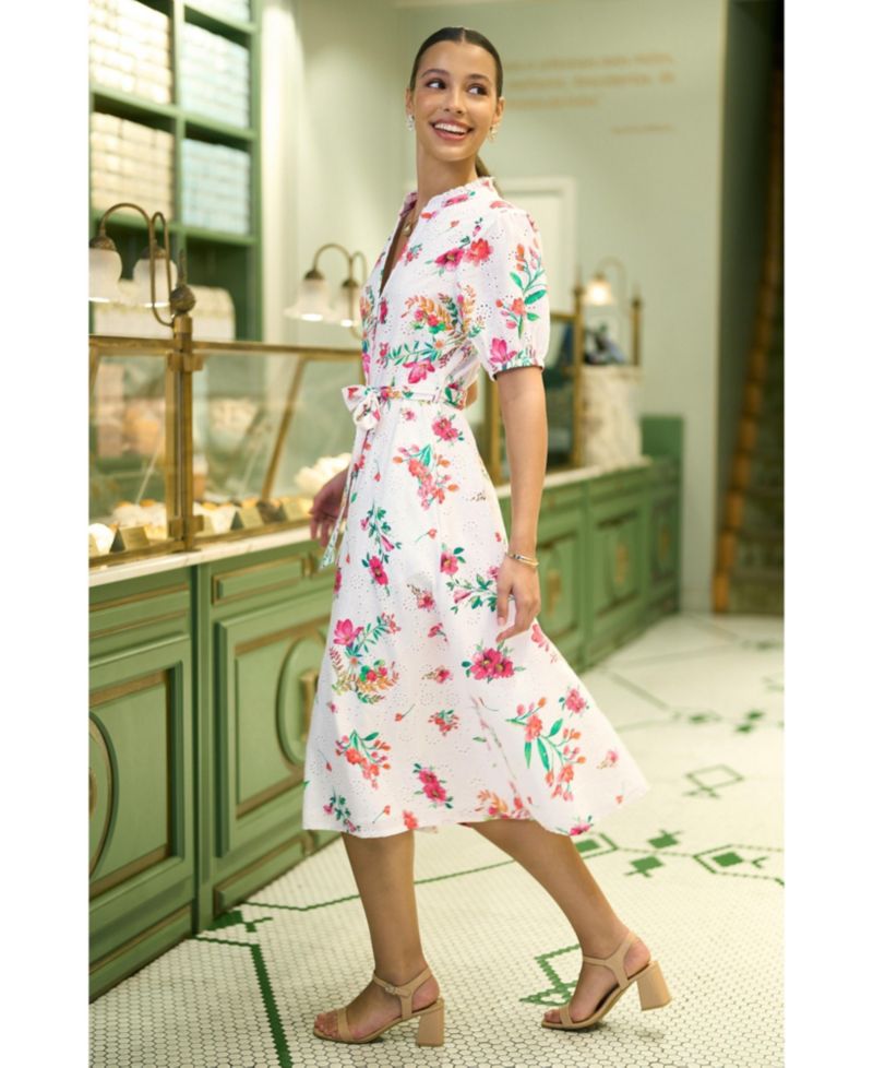 Women's Broderie Anglaise Midi Shirt Dress