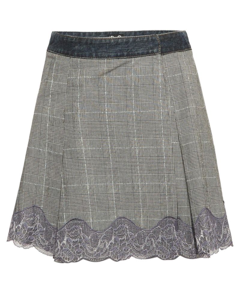 Pre-Owned Dolce and Gabbana Women's Plaid Denim Lace Detail Wrap Skirt