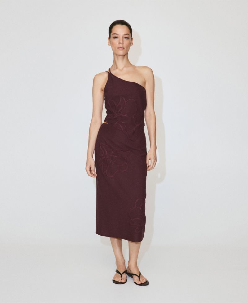 Women's Floral Embroidered Linen Skirt