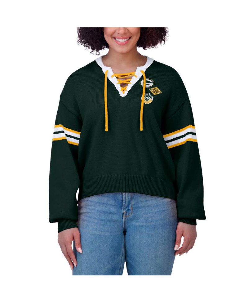 Women's Green Green Bay Packers Lace-Up Pullover Sweatshirt