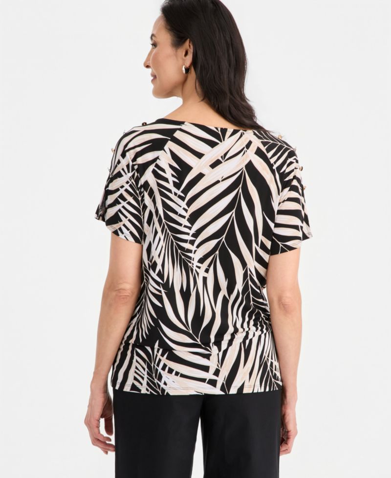 Women's Pleated Scoop-neck Button-Trim Top