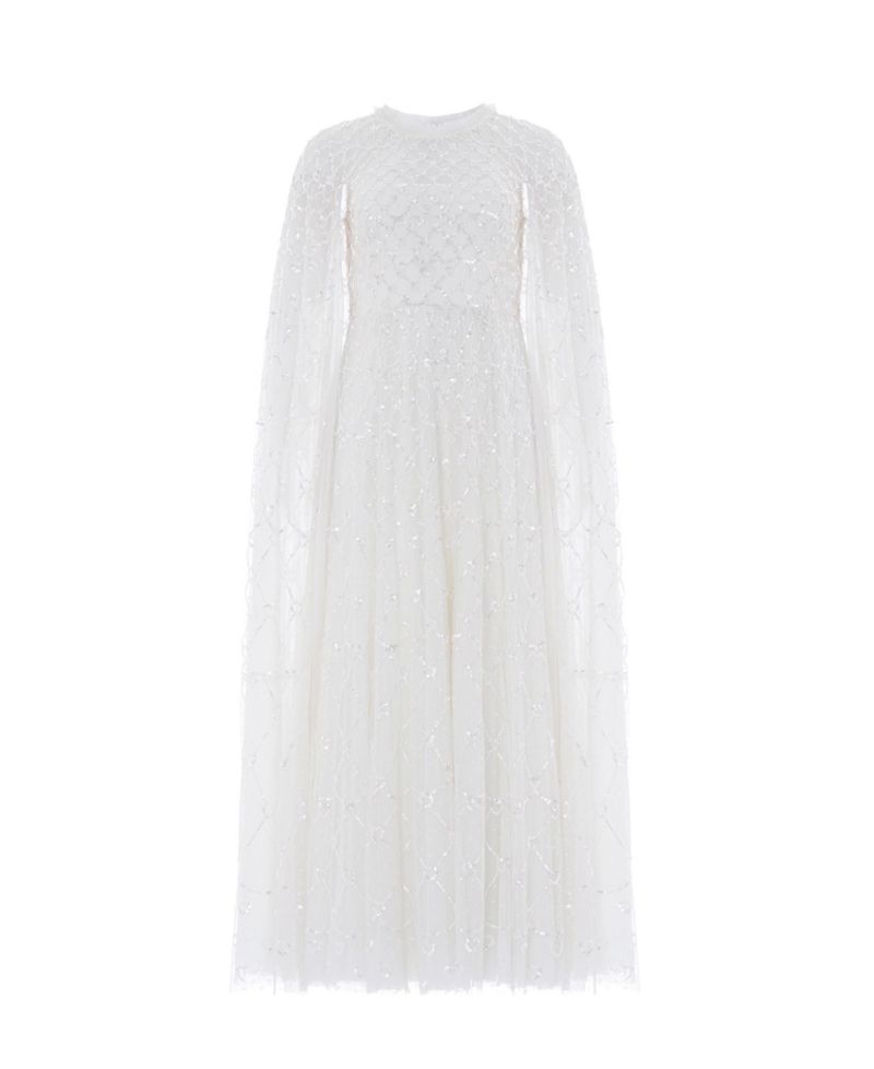 Women's Heart Lattice Cape Sequin-Embellished Floor-Length Gown
