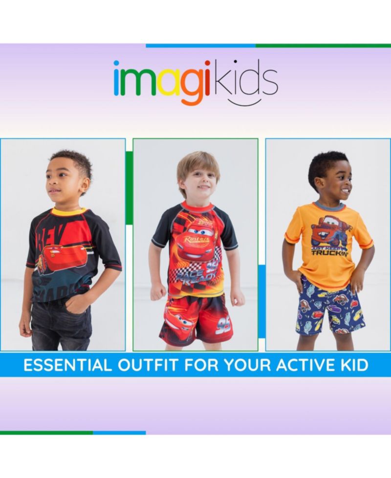 Little Boys Disney Pixar Lightning McQueen Rash Guard and Swim Trunks Outfit Set