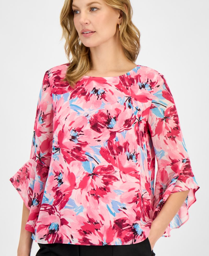 Women's Printed Ruffle-Sleeve Blouse