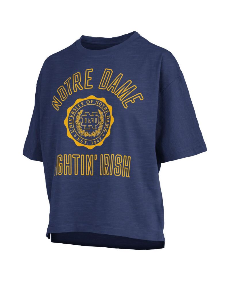Women's Navy Notre Dame Fighting Irish Motley Crew Bishop Waist Length Oversized T-Shirt