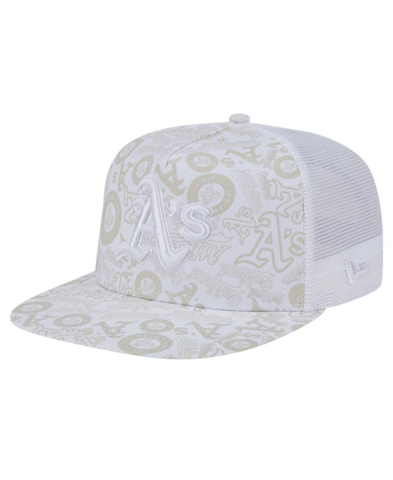 Men's White Oakland Athletics Logo Dunes A-Frame Trucker 9FIFTY Snapback Hat