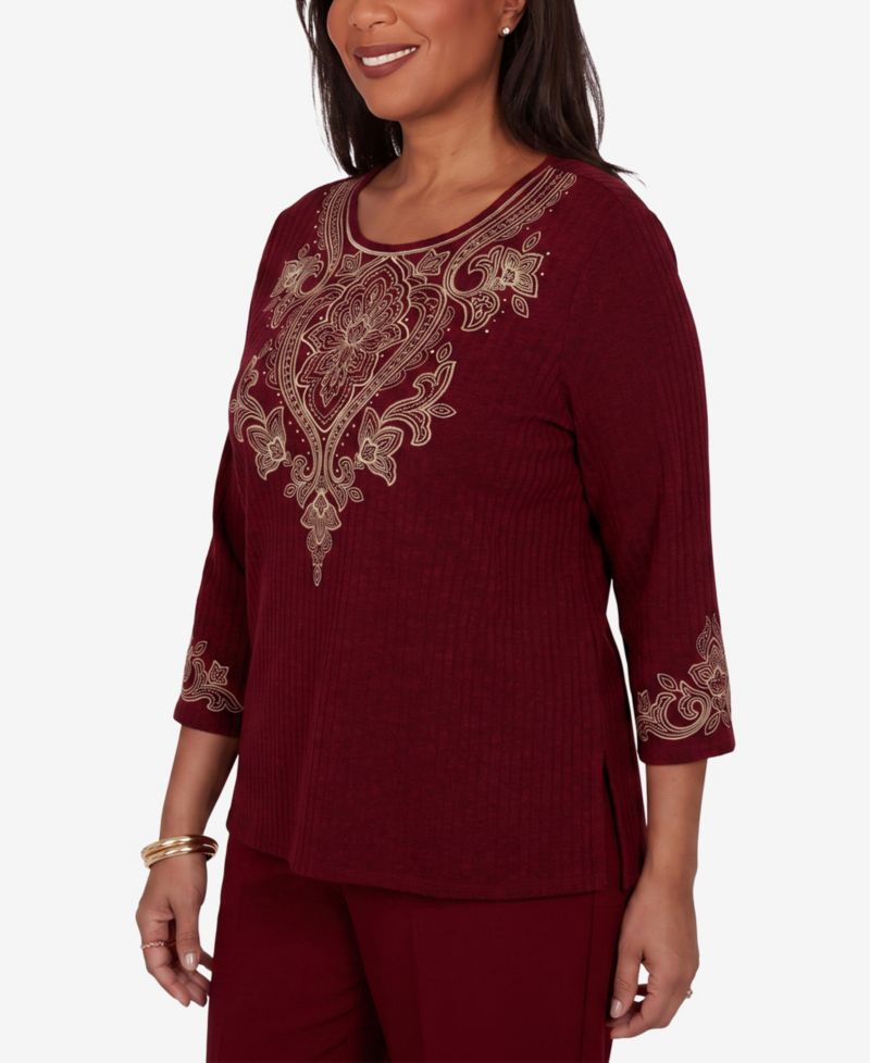 Petite 3/4-Sleeve Crewneck Side-Slit Top