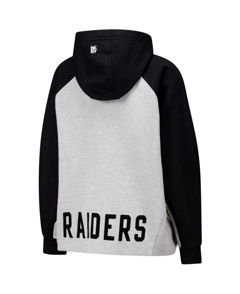 DKNY Women's Gray/Black Las Vegas Raiders Joy Cropped Raglan Pullover Hoodie