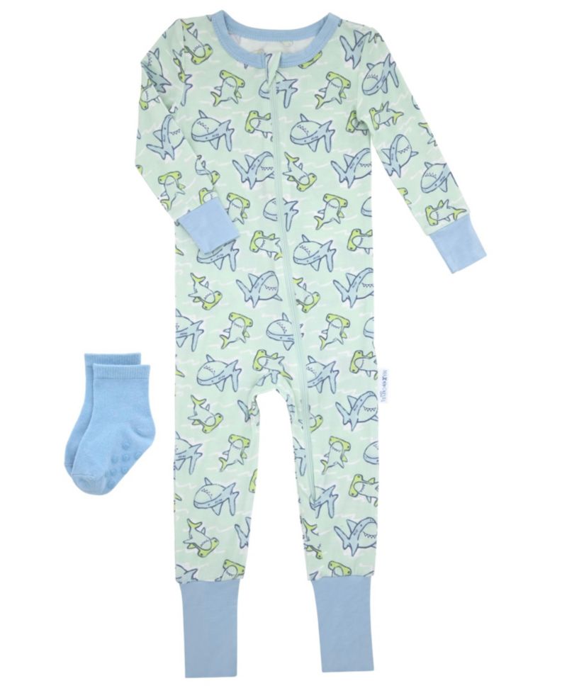 Baby Boys' Shark Print Round Neck Onesie and Socks, 2-Piece Set