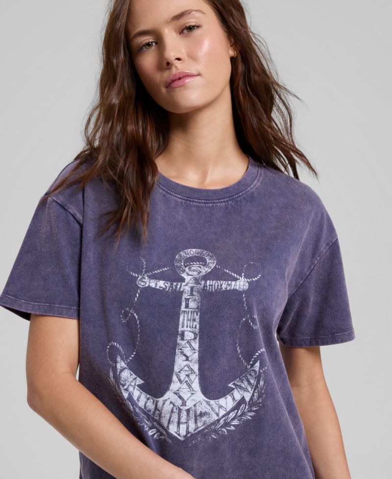 Women's Cotton Anchor Graphic-Print Tee