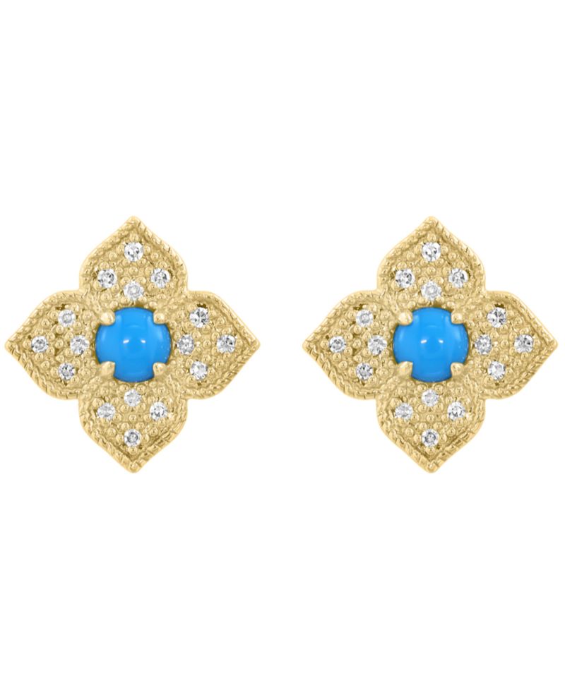 Diamond (1/10 ct. t.w.) & Turquoise Stud Earrings in 14k Yellow Gold