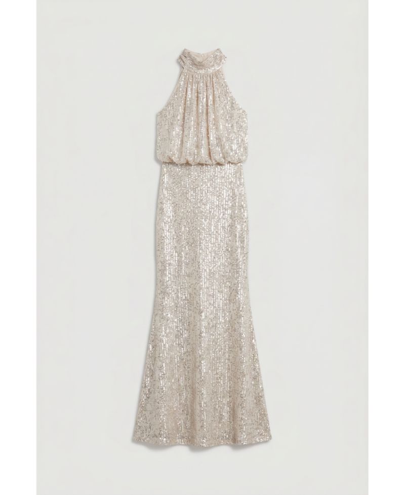 Women's Halterneck Sequin Bridesmaid Maxi Dress