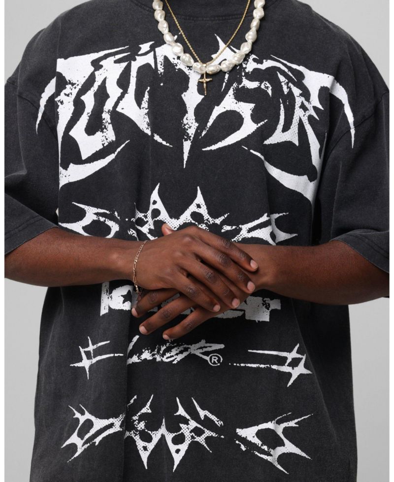 Men's Metal Stacked Vintage Graphic Oversized Dropped-Shoulder T-Shirt