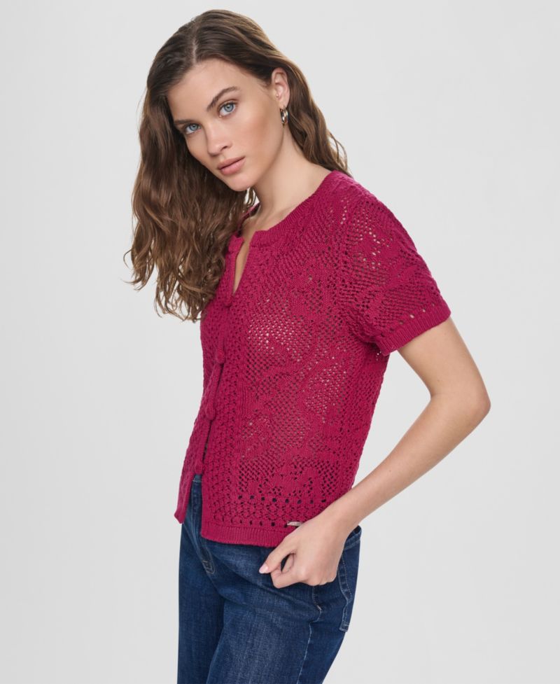 Women's Short-Sleeve Crewneck Cardigan
