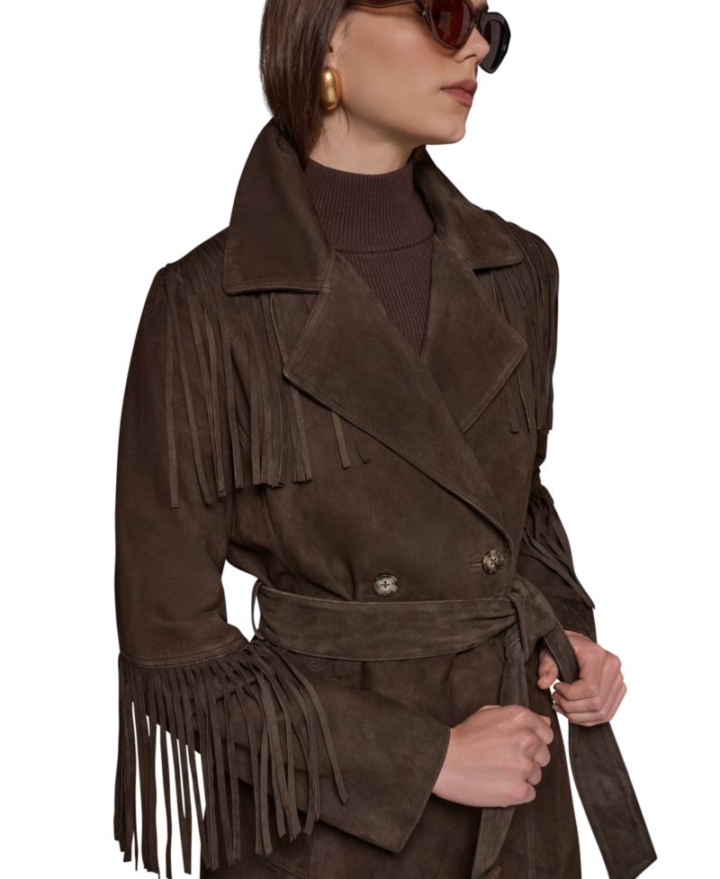 Women's Suede Trench with Fringe Coat