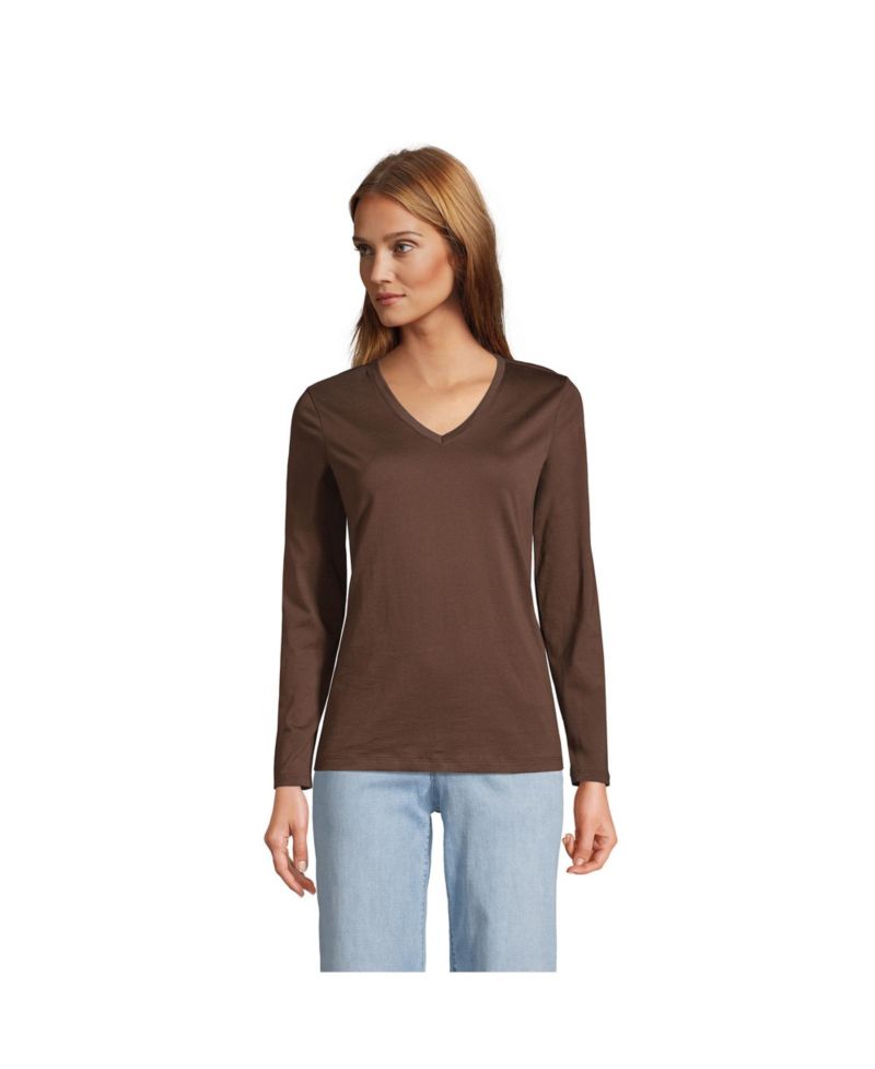 Women's Tall Supima Cotton Long Sleeve V-Neck T-Shirt