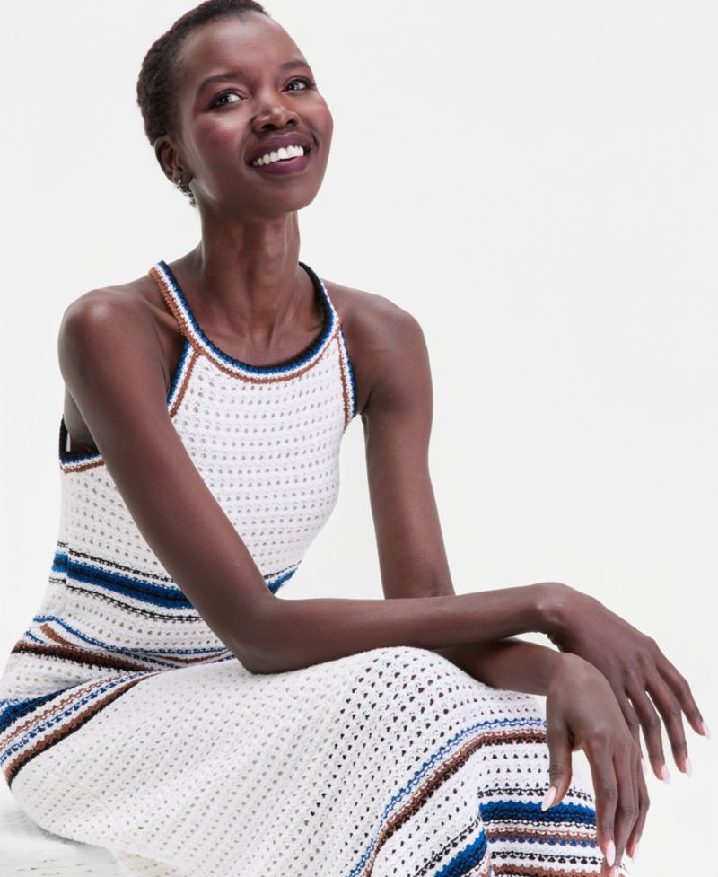 Women's Sleeveless Crochet Stripe Sweater Dress