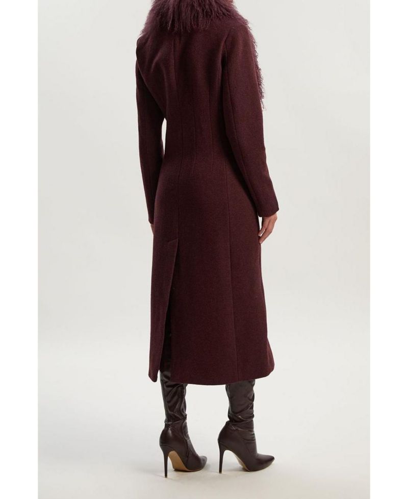 Women's Wool Detachable Collar Midi Coat