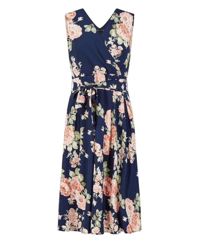Women's Floral Rose Wrap Over Sleeveless Dress