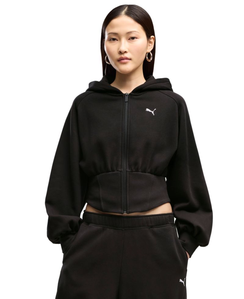 Women's Street Glam Bedazzled Balloon-Sleeve Full-Zip Hoodie