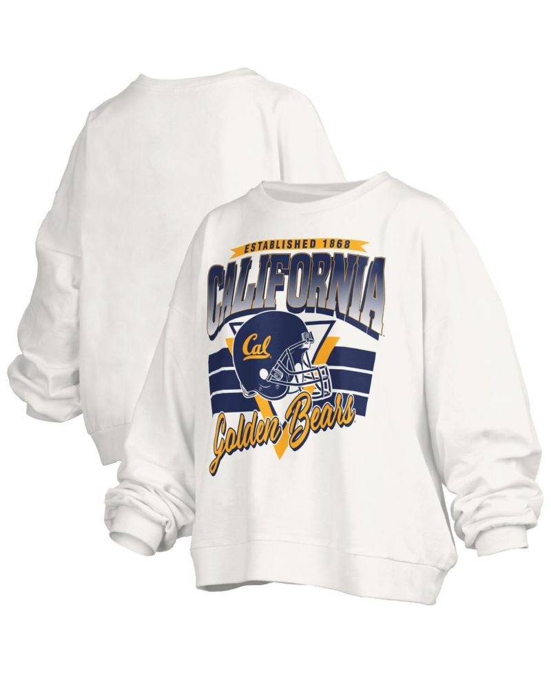 Women's White Cal Bears Oversized Janice Retro Waist-Length Pullover Sweatshirt