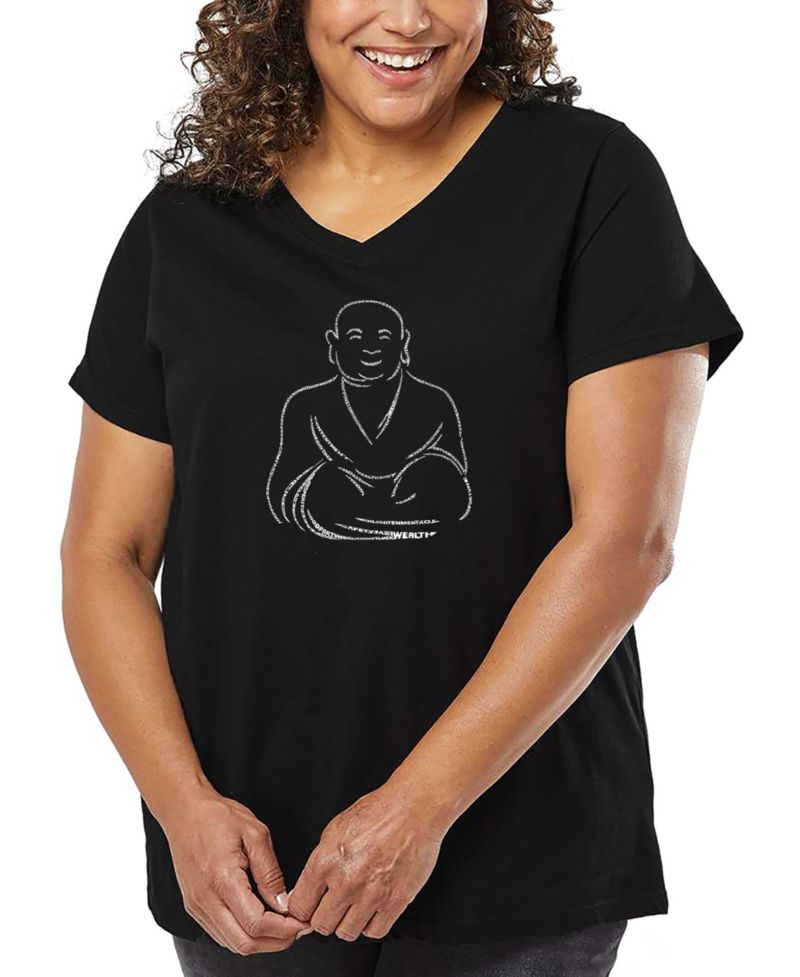 Plus Size POSITIVE WISHES Word Art V-Neck T-Shirt